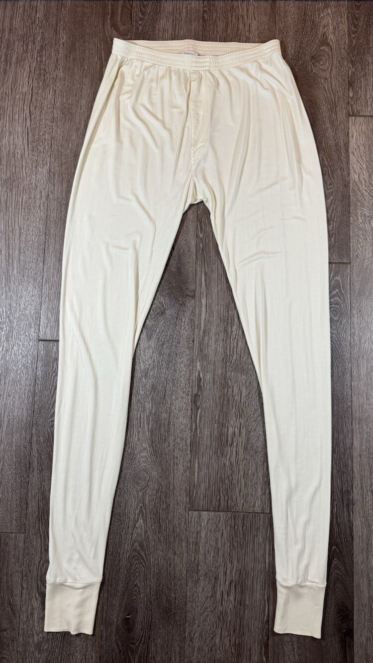 VTG Lands End 100% Silk Base Layer Pants Mens Large Thermal White